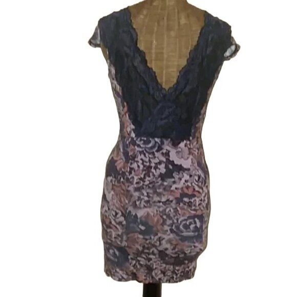 Free People Purple Floral Lace Bodycon y2k Mini Dress - Picture 4 of 5